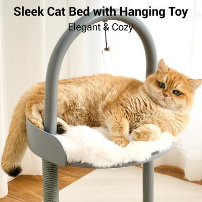 Show full view: Hittite Modern Indoor Furniture-Style Metal Frame 34-in Faux Fur Cat Tree with Wooden Top Bed, Gray slide 3 of 12