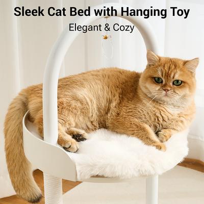 Show full view: Hittite Modern Indoor Furniture-Style Metal Frame 34-in Faux Fur Cat Tree with Wooden Top Bed, White slide 2 of 11