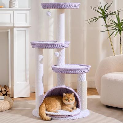 Show full view: Hittite Modern Indoor 46-in Rattan Cat Tree Tower with Scratching Post, Handwoven Nests & Cave, Purple slide 8 of 10