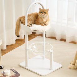 Hittite Modern Indoor Furniture-Style Metal Frame 34-in Faux Fur Cat Tree with Wooden Top Bed, White