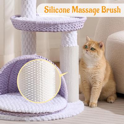 Show full view: Hittite Modern Indoor 46-in Rattan Cat Tree Tower with Scratching Post, Handwoven Nests & Cave, Purple slide 4 of 10