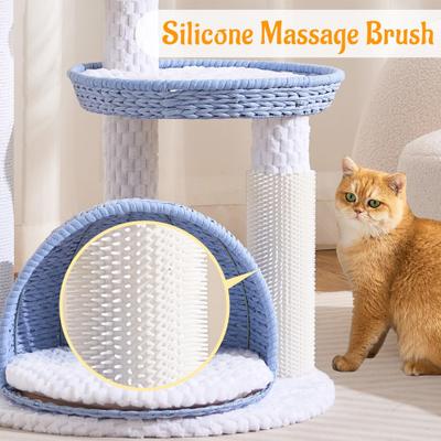 Show full view: Hittite Modern Indoor 46-in Rattan Cat Tree Tower with Scratching Post, Handwoven Nests & Cave, Blue slide 5 of 11