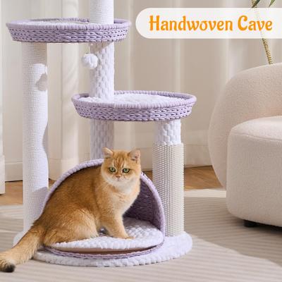 Show full view: Hittite Modern Indoor 46-in Rattan Cat Tree Tower with Scratching Post, Handwoven Nests & Cave, Purple slide 2 of 10