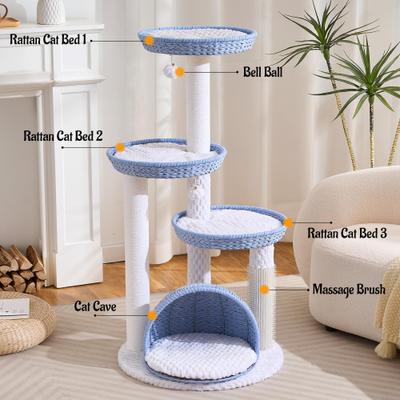 Show full view: Hittite Modern Indoor 46-in Rattan Cat Tree Tower with Scratching Post, Handwoven Nests & Cave, Blue slide 7 of 11
