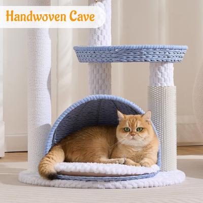 Show full view: Hittite Modern Indoor 46-in Rattan Cat Tree Tower with Scratching Post, Handwoven Nests & Cave, Blue slide 3 of 11