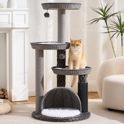 Hittite Modern Indoor 46-in Rattan Cat Tree Tower with Scratching Post, Handwoven Nests & Cave, Gray slide 2 of 9