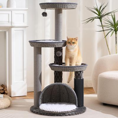 Show full view: Hittite Modern Indoor 46-in Rattan Cat Tree Tower with Scratching Post, Handwoven Nests & Cave, Gray slide 9 of 11