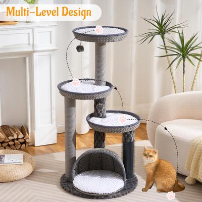 Show full view: Hittite Modern Indoor 46-in Rattan Cat Tree Tower with Scratching Post, Handwoven Nests & Cave, Gray slide 10 of 11