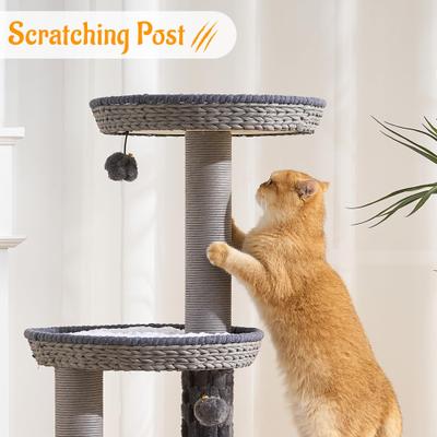 Show full view: Hittite Modern Indoor 46-in Rattan Cat Tree Tower with Scratching Post, Handwoven Nests & Cave, Gray slide 5 of 11