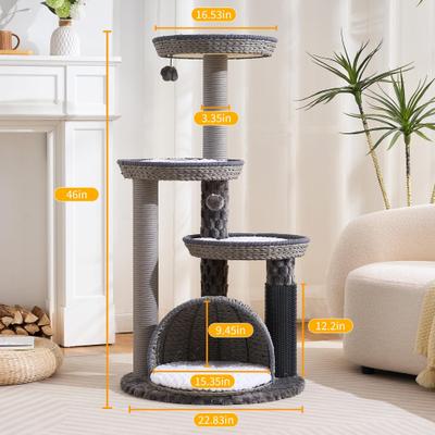 Show full view: Hittite Modern Indoor 46-in Rattan Cat Tree Tower with Scratching Post, Handwoven Nests & Cave, Gray slide 7 of 11