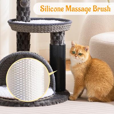 Show full view: Hittite Modern Indoor 46-in Rattan Cat Tree Tower with Scratching Post, Handwoven Nests & Cave, Gray slide 4 of 11