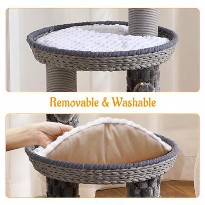 Show full view: Hittite Modern Indoor 46-in Rattan Cat Tree Tower with Scratching Post, Handwoven Nests & Cave, Gray slide 6 of 11