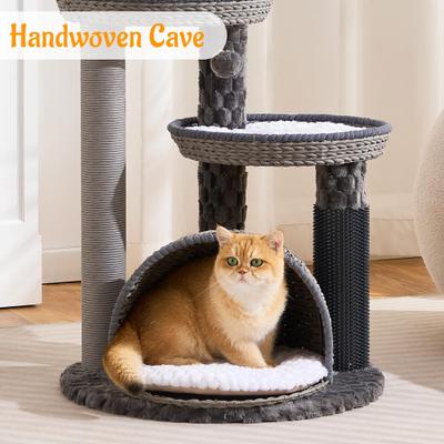 Show full view: Hittite Modern Indoor 46-in Rattan Cat Tree Tower with Scratching Post, Handwoven Nests & Cave, Gray slide 3 of 11