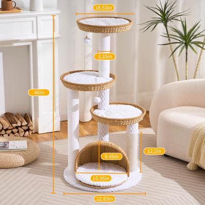 Show full view: Hittite Modern Indoor 46-in Rattan Cat Tree Tower with Scratching Post, Handwoven Nests & Cave, Nature slide 7 of 10