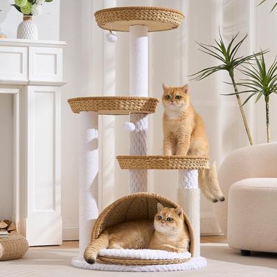 Show full view: Hittite Modern Indoor 46-in Rattan Cat Tree Tower with Scratching Post, Handwoven Nests & Cave, Nature slide 8 of 10