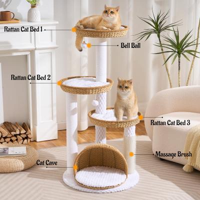 Show full view: Hittite Modern Indoor 46-in Rattan Cat Tree Tower with Scratching Post, Handwoven Nests & Cave, Nature slide 6 of 10