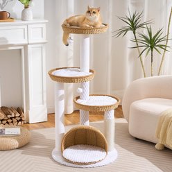 Hittite Modern Indoor 46-in Rattan Cat Tree Tower with Scratching Post, Handwoven Nests & Cave, Nature