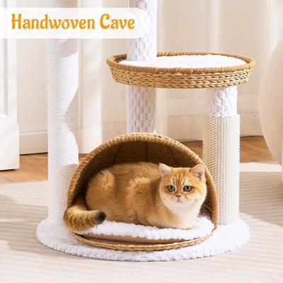 Show full view: Hittite Modern Indoor 46-in Rattan Cat Tree Tower with Scratching Post, Handwoven Nests & Cave, Nature slide 2 of 10