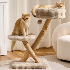 Hittite Indoor Natural Solid Wood 32-in Faux Fur Cat Tree Tower with Scratching Post, Cozy Bed & Platforms, Khaki slide 2 of 9
