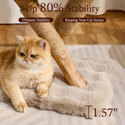 Show full view: Hittite Indoor Natural Solid Wood 32-in Faux Fur Cat Tree Tower with Scratching Post, Cozy Bed & Platforms, Khaki slide 5 of 10