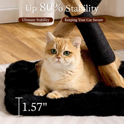 Show full view: Hittite Indoor Natural Solid Wood 32-in Faux Fur Cat Tree Tower with Scratching Post, Cozy Bed & Platforms, Black slide 5 of 10