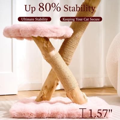 Show full view: Hittite Indoor Natural Solid Wood 32-in Faux Fur Cat Tree Tower with Scratching Post, Cozy Bed & Platforms, Pink slide 5 of 10