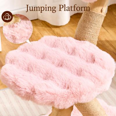 Show full view: Hittite Indoor Natural Solid Wood 32-in Faux Fur Cat Tree Tower with Scratching Post, Cozy Bed & Platforms, Pink slide 3 of 10