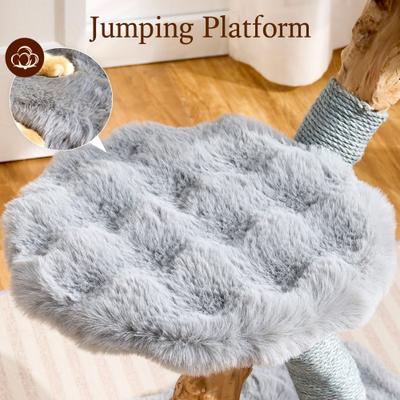 Show full view: Hittite Indoor Natural Solid Wood 32-in Faux Fur Cat Tree Tower with Scratching Post, Cozy Bed & Platforms, Gray slide 3 of 10
