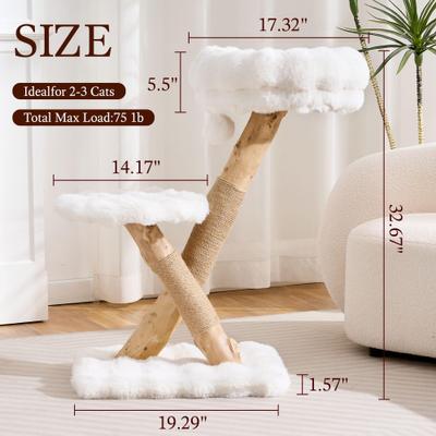 Show full view: Hittite Indoor Natural Solid Wood 32-in Faux Fur Cat Tree Tower with Scratching Post, Cozy Bed & Platforms, White slide 7 of 11