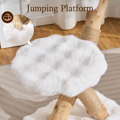 Show full view: Hittite Indoor Natural Solid Wood 32-in Faux Fur Cat Tree Tower with Scratching Post, Cozy Bed & Platforms, White slide 4 of 11