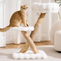 Hittite Indoor Natural Solid Wood 32-in Faux Fur Cat Tree Tower with Scratching Post, Cozy Bed & Platforms, White