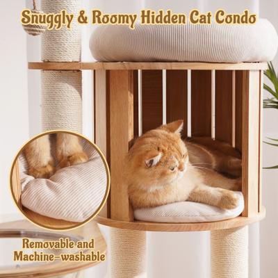 Show full view: Hittite Solid Wood 62-in Polyester Cat Tree Tower & Condo with Sisal Scratching Post, Capsule & Ladder, 20.87 x 20.87 x 62-in slide 4 of 11