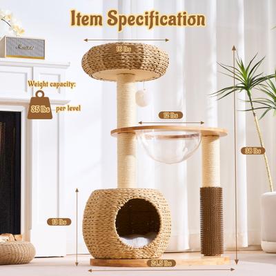 Show full view: Hittite Solid Wood 38-in Faux Fur Cat Tree Tower & Condo with Sisal Scratching Post, Capsule & Ladder, 24.5 x 17.3 x 38-in slide 7 of 10