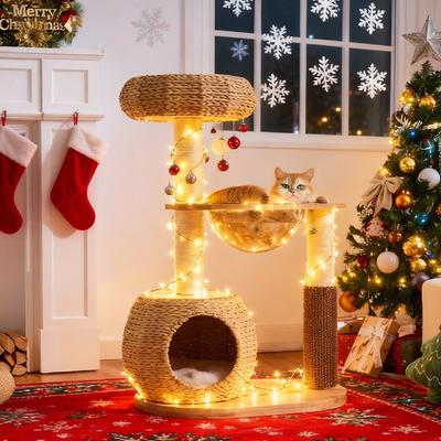 Show full view: Hittite Solid Wood 38-in Faux Fur Cat Tree Tower & Condo with Sisal Scratching Post, Capsule & Ladder, 24.5 x 17.3 x 38-in slide 9 of 10