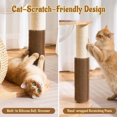 Show full view: Hittite Solid Wood 38-in Faux Fur Cat Tree Tower & Condo with Sisal Scratching Post, Capsule & Ladder, 24.5 x 17.3 x 38-in slide 5 of 10