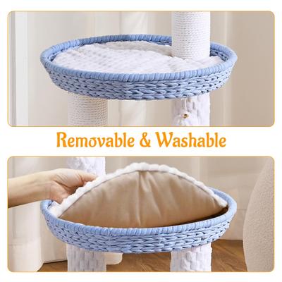 Show full view: Hittite Modern Indoor 46-in Rattan Cat Tree Tower with Scratching Post, Handwoven Nests & Cave, Blue slide 6 of 11