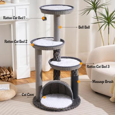 Show full view: Hittite Modern Indoor 46-in Rattan Cat Tree Tower with Scratching Post, Handwoven Nests & Cave, Gray slide 8 of 11