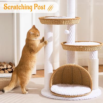 Show full view: Hittite Modern Indoor 46-in Rattan Cat Tree Tower with Scratching Post, Handwoven Nests & Cave, Nature slide 3 of 10