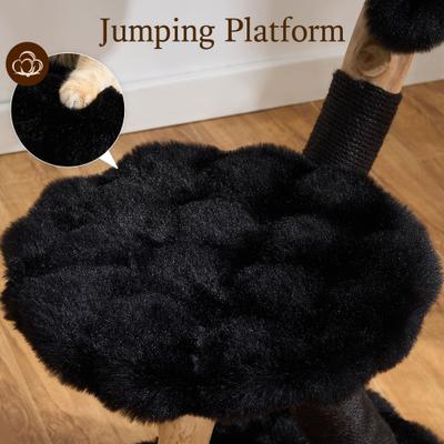Show full view: Hittite Indoor Natural Solid Wood 32-in Faux Fur Cat Tree Tower with Scratching Post, Cozy Bed & Platforms, Black slide 3 of 10