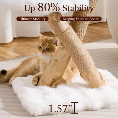 Show full view: Hittite Indoor Natural Solid Wood 32-in Faux Fur Cat Tree Tower with Scratching Post, Cozy Bed & Platforms, White slide 6 of 11