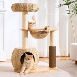 Hittite Solid Wood 38-in Faux Fur Cat Tree Tower & Condo with Sisal Scratching Post, Capsule & Ladder, 24.5 x 17.3 x 38-in