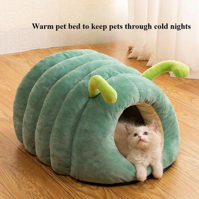 Show full view: NonoPets Caterpillar-Shaped Plush Bolster Dog & Cat Bed, Green, Medium slide 5 of 7