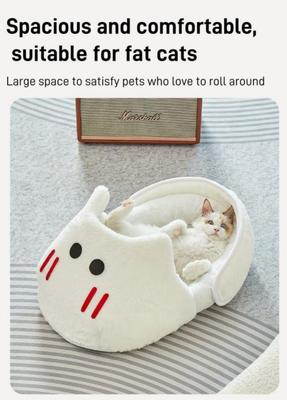 Show full view: NonoPets Cute Cat-Shaped Plush Bolster Cat Bed, Grey, X-Large slide 3 of 10