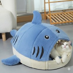 NonoPets Shark Shape Warm Covered Cat & Dog Nest Bed, Medium