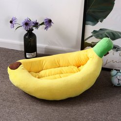 NonoPets Snuggle Up in Style! Cute & Cozy Plush Banana Bolster Dog & Cat Bed, Small