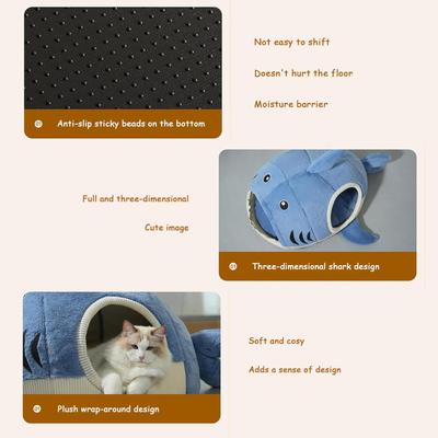 Show full view: NonoPets Shark Shape Warm Covered Cat & Dog Nest Bed, Medium slide 6 of 6