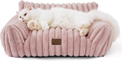 Show full view: NonoPets Premium Soft Corduroy Fleece, Fuzzy Furniture Style Sofa Dog & Cat Bed with Removable Washable Cover, Pink slide 2 of 7