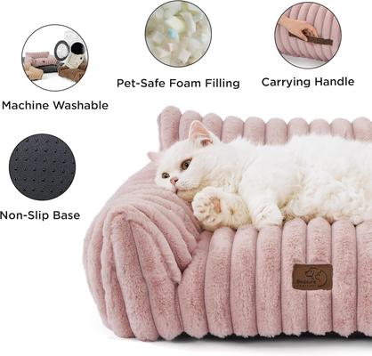 Show full view: NonoPets Premium Soft Corduroy Fleece, Fuzzy Furniture Style Sofa Dog & Cat Bed with Removable Washable Cover, Pink slide 5 of 7