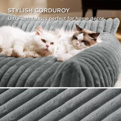 Show full view: NonoPets Premium Soft Corduroy Fleece, Fuzzy Furniture Style Sofa Dog & Cat Bed with Removable Washable Cover, Grey slide 3 of 7