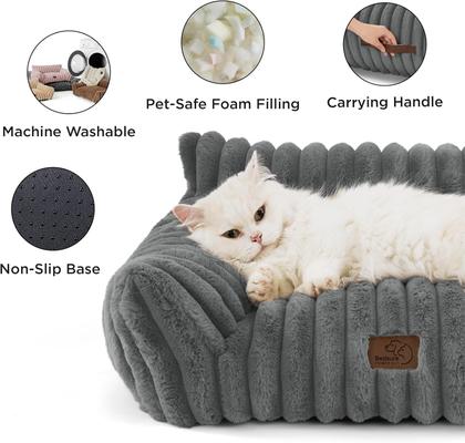 Show full view: NonoPets Premium Soft Corduroy Fleece, Fuzzy Furniture Style Sofa Dog & Cat Bed with Removable Washable Cover, Grey slide 4 of 7
